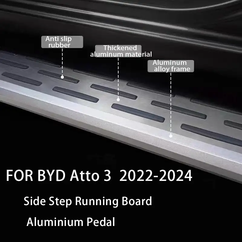Byd Atto3 2022 2024 Side Step Running Board 1 BYD Atto3 2022-2024 side step running board installed showing sleek side profile and improved accessibility